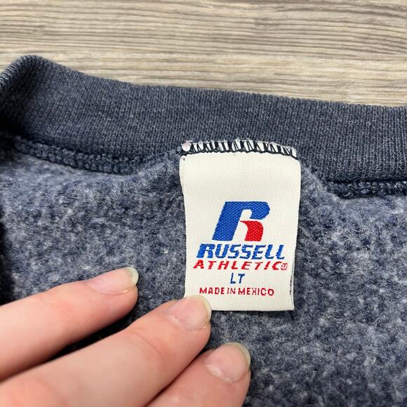 2000s Russell Athletic Dark Blue Mens L Tall Blank Pullover Crewneck Sweatshirt - Picture 4 of 8